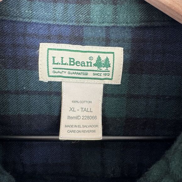 LL Bean Flannel Shirt Mens‎ XLT Green Blue Plaid Button Up Cozy Warm Outdoor - Picture 6 of 13